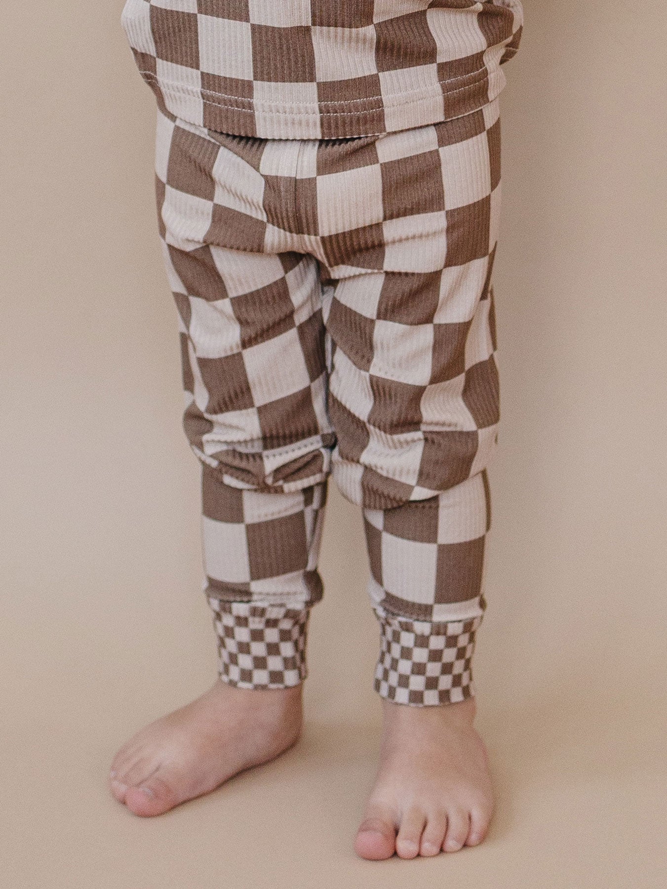 latte checkered ribbed bamboo pajamas // LONG-SLEEVE TWO-PIECE SET