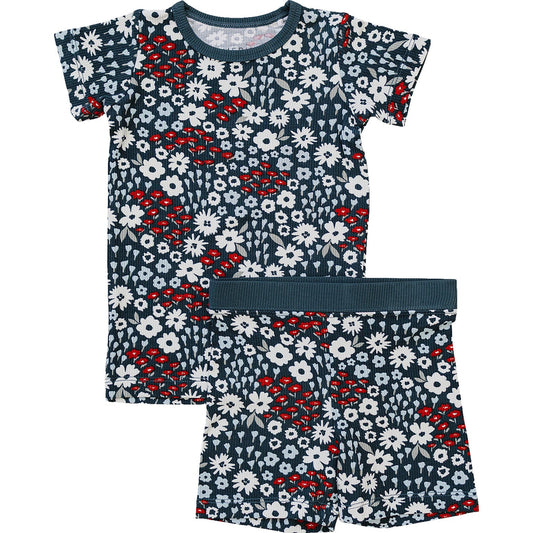 americana floral ribbed bamboo pajamas // SHORT-SLEEVE AND SHORTS SET (sizing up to 9/10y)