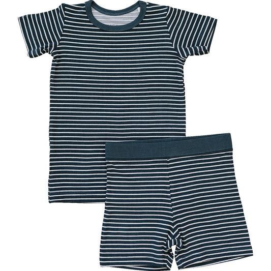navy striped ribbed bamboo pajamas // SHORT-SLEEVE AND SHORTS SET (sizing up to 9/10)