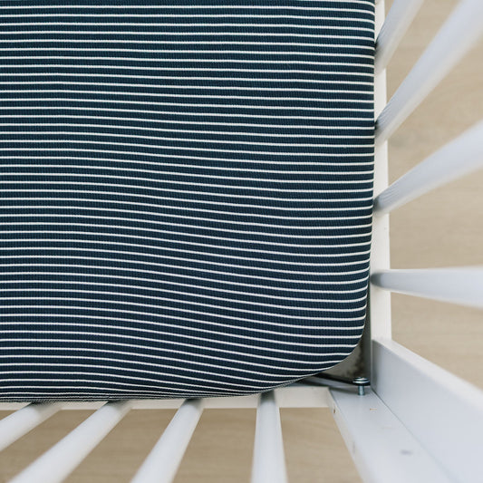 bamboo stretch crib sheet // navy stripes