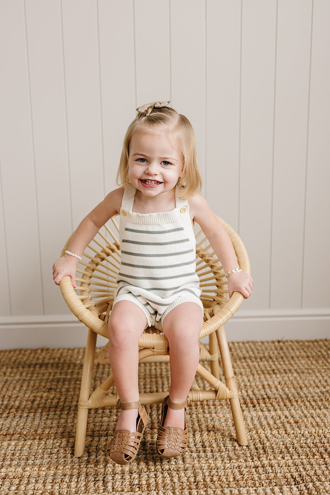 knit bubble romper // sage stripe