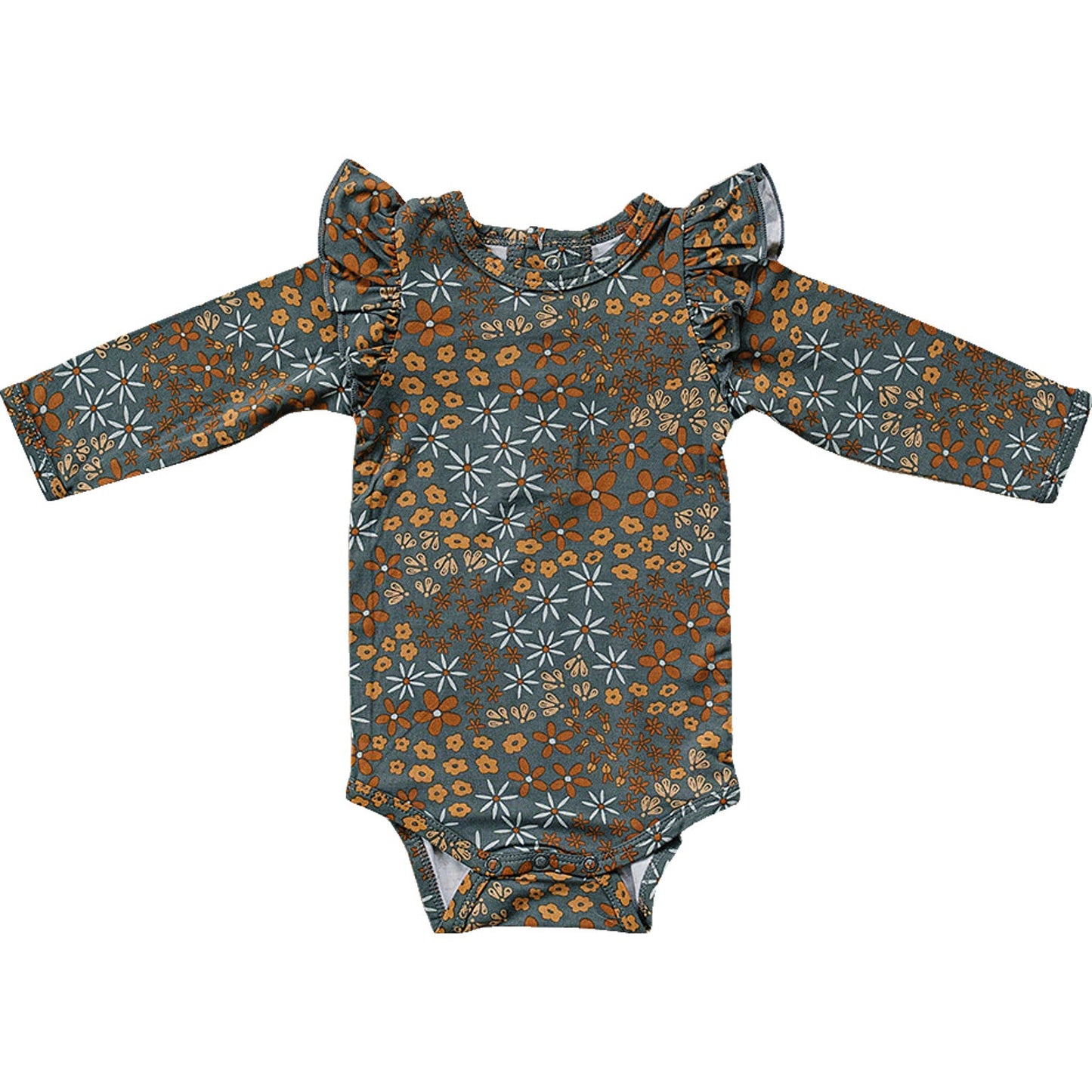 ruffle sleeve bamboo bodysuit // navy floral