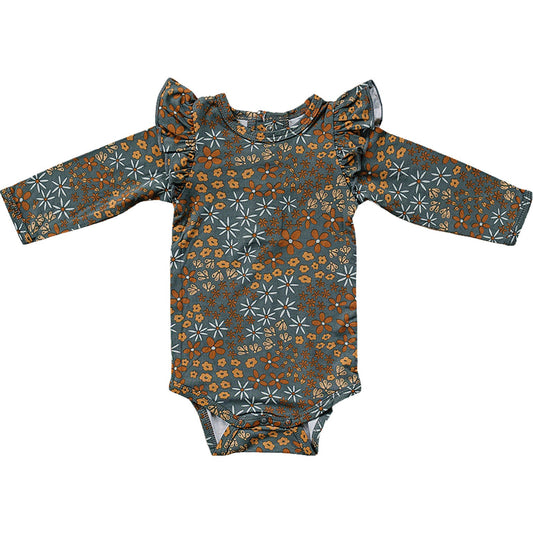 ruffle sleeve bamboo bodysuit // navy floral