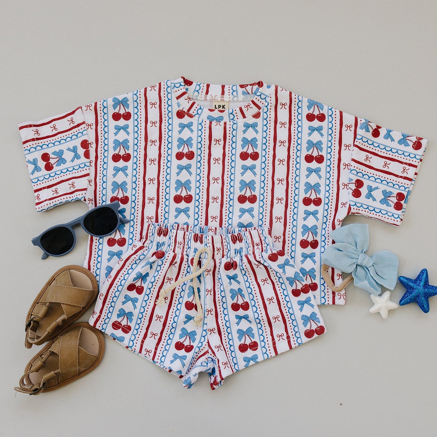 shorts set // cherry bow stripes (sizing up to 8/9y)