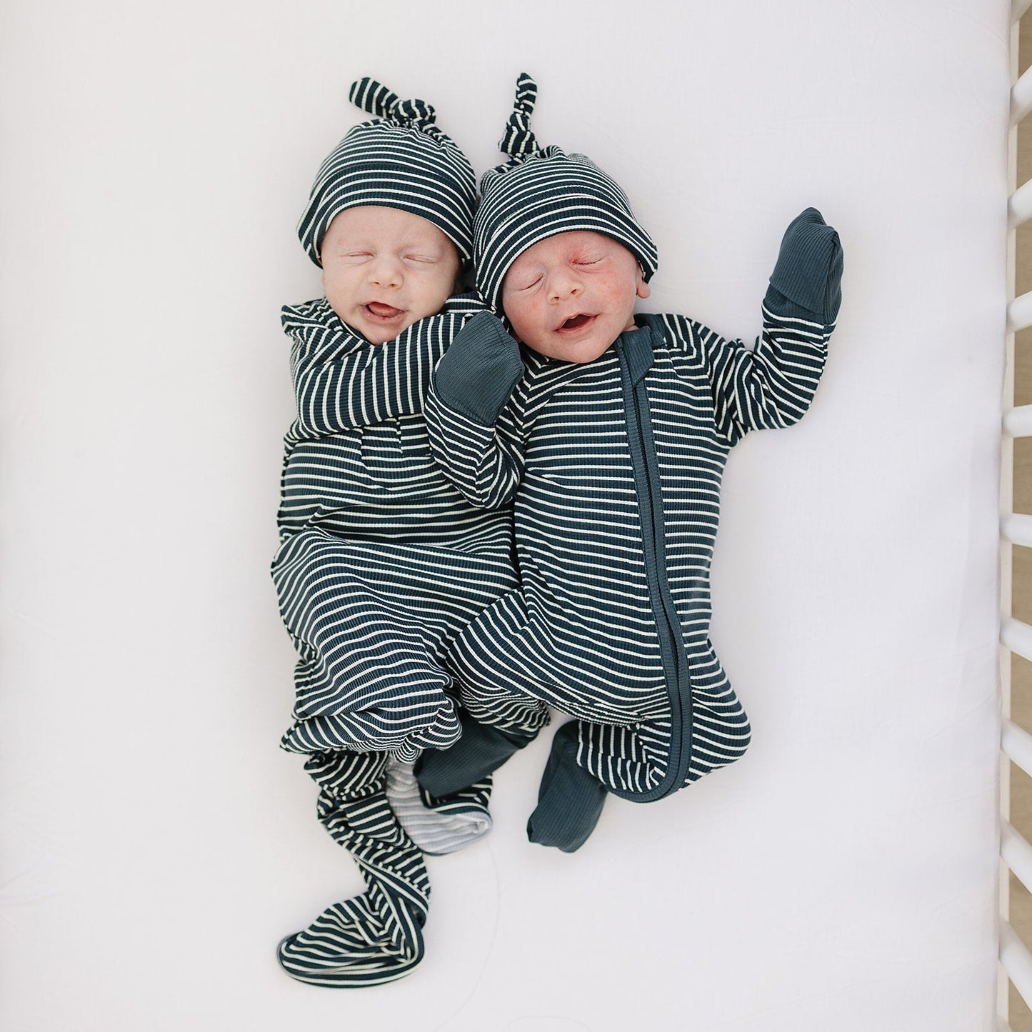 ribbed bamboo newborn knot hat // navy stripes