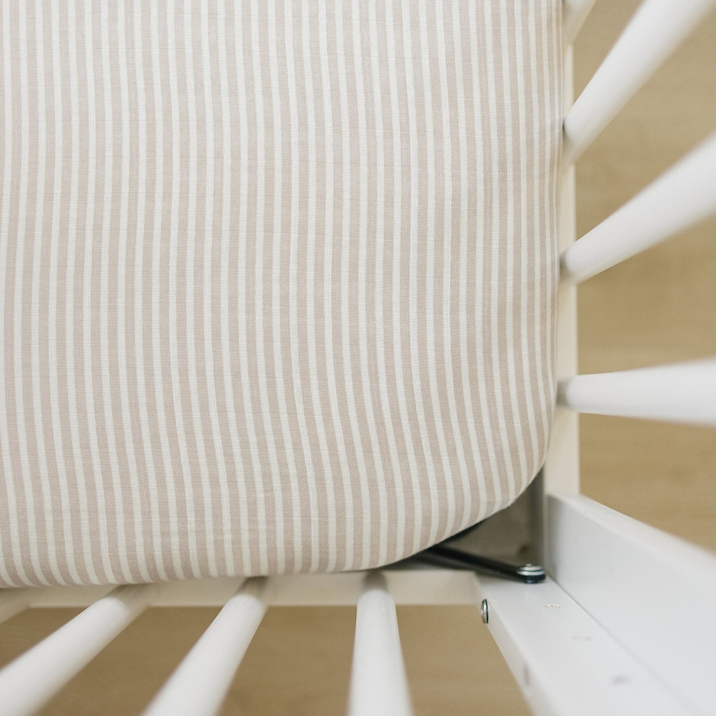muslin crib sheet // taupe stripe