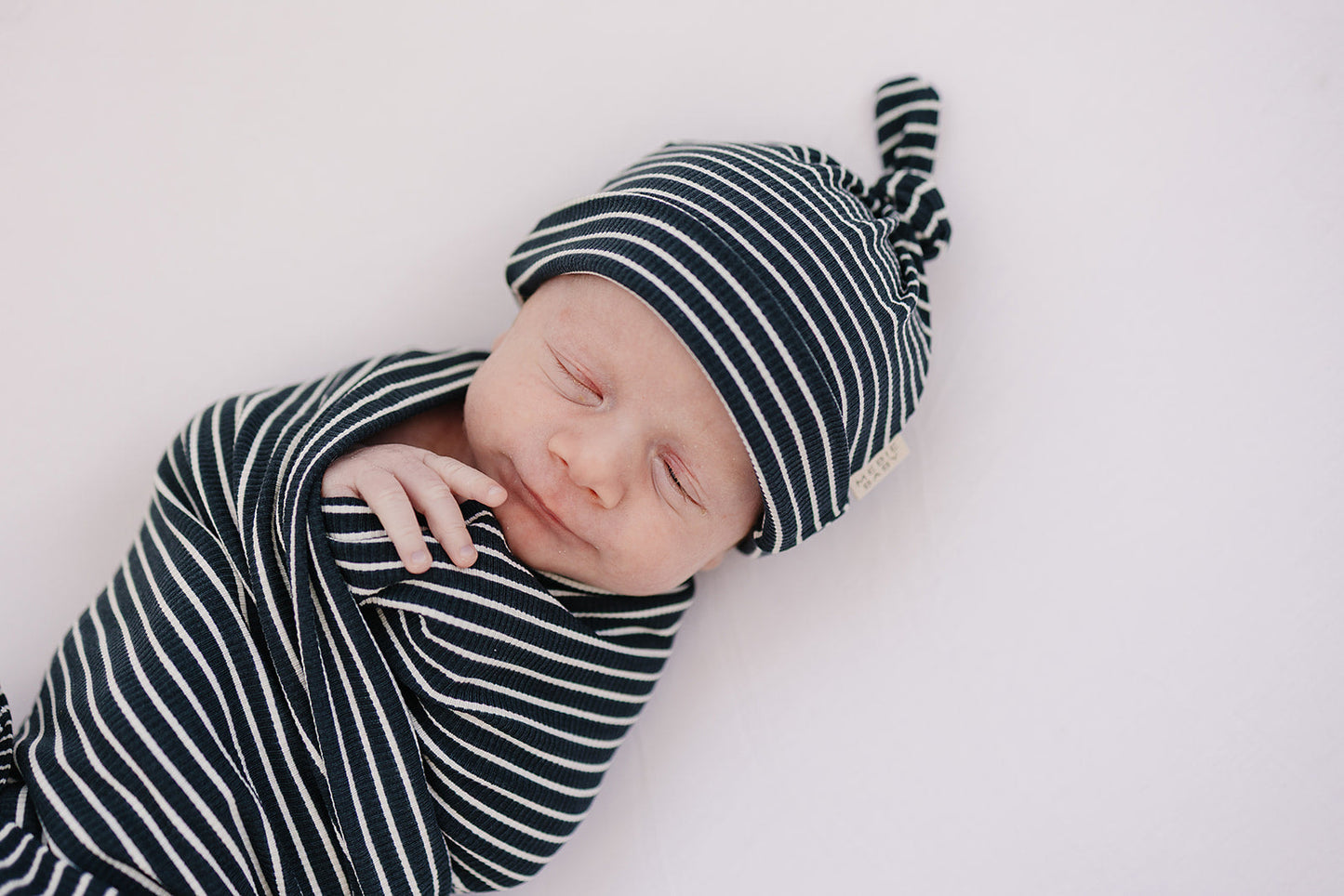 ribbed bamboo newborn knot hat // navy stripes