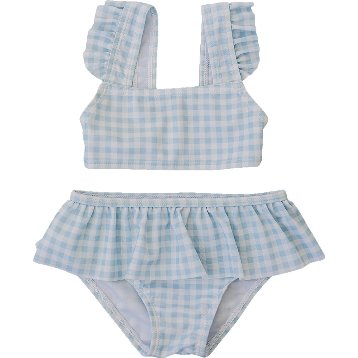 ruffle bikini swim set // light blue gingham (sizing up to 9/10)