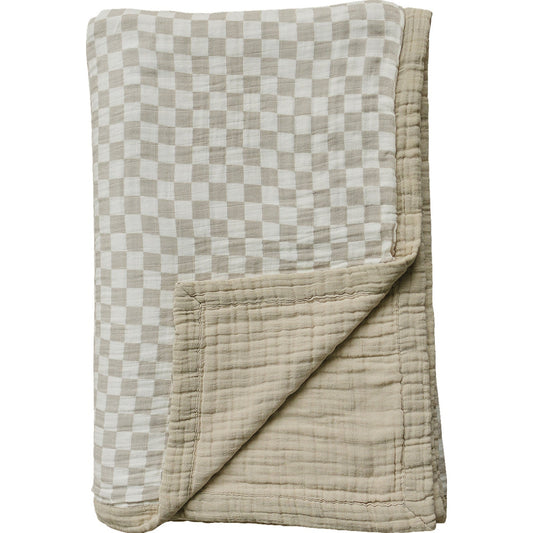 twin muslin quilt // taupe checkered