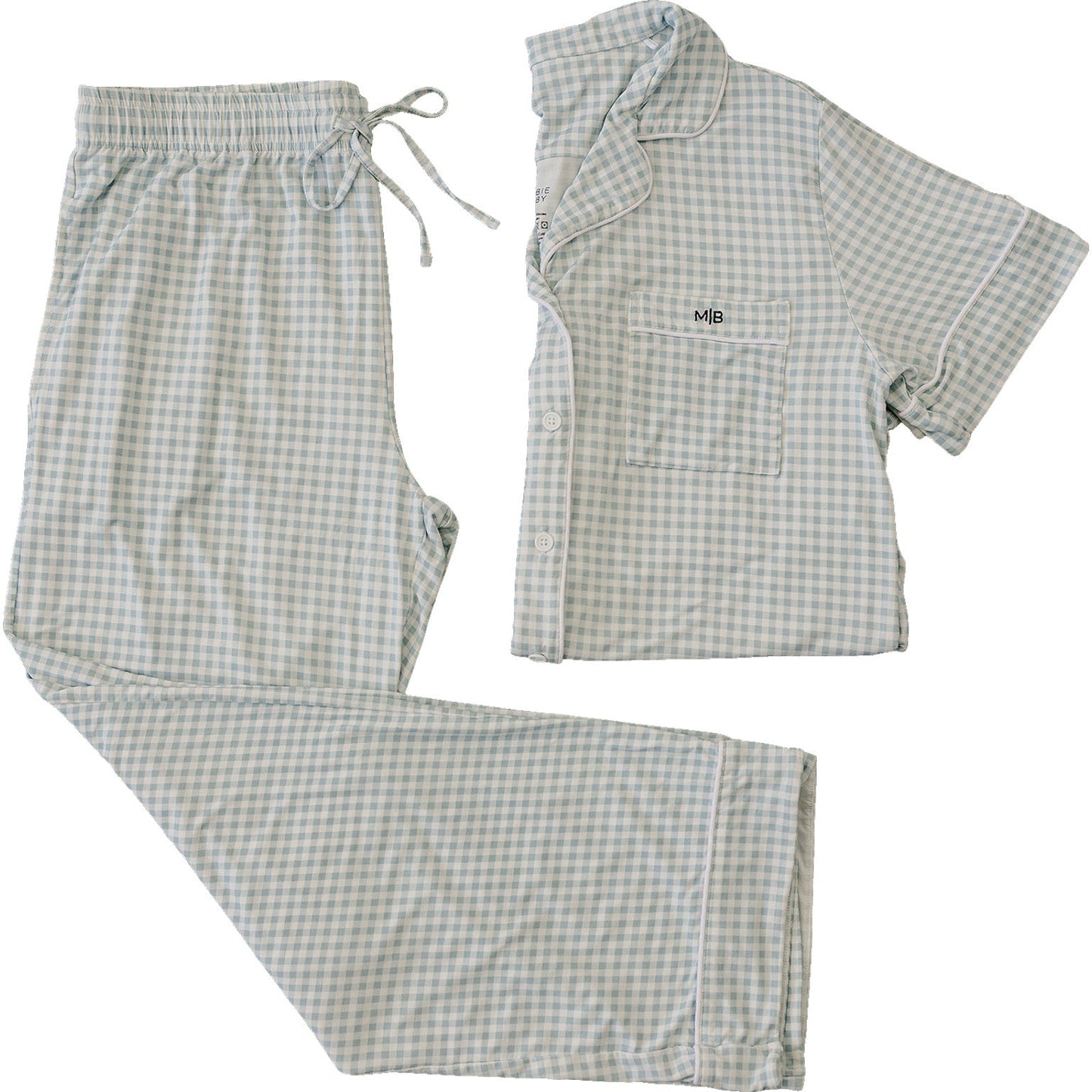 women's light blue gingham pajama set (comes in baby/child matching)