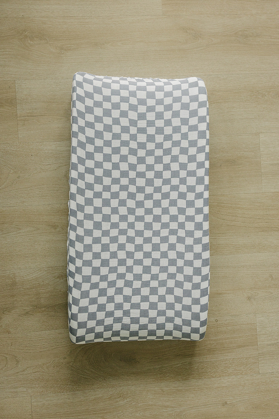 muslin changing pad cover // dusty blue wavy checkered