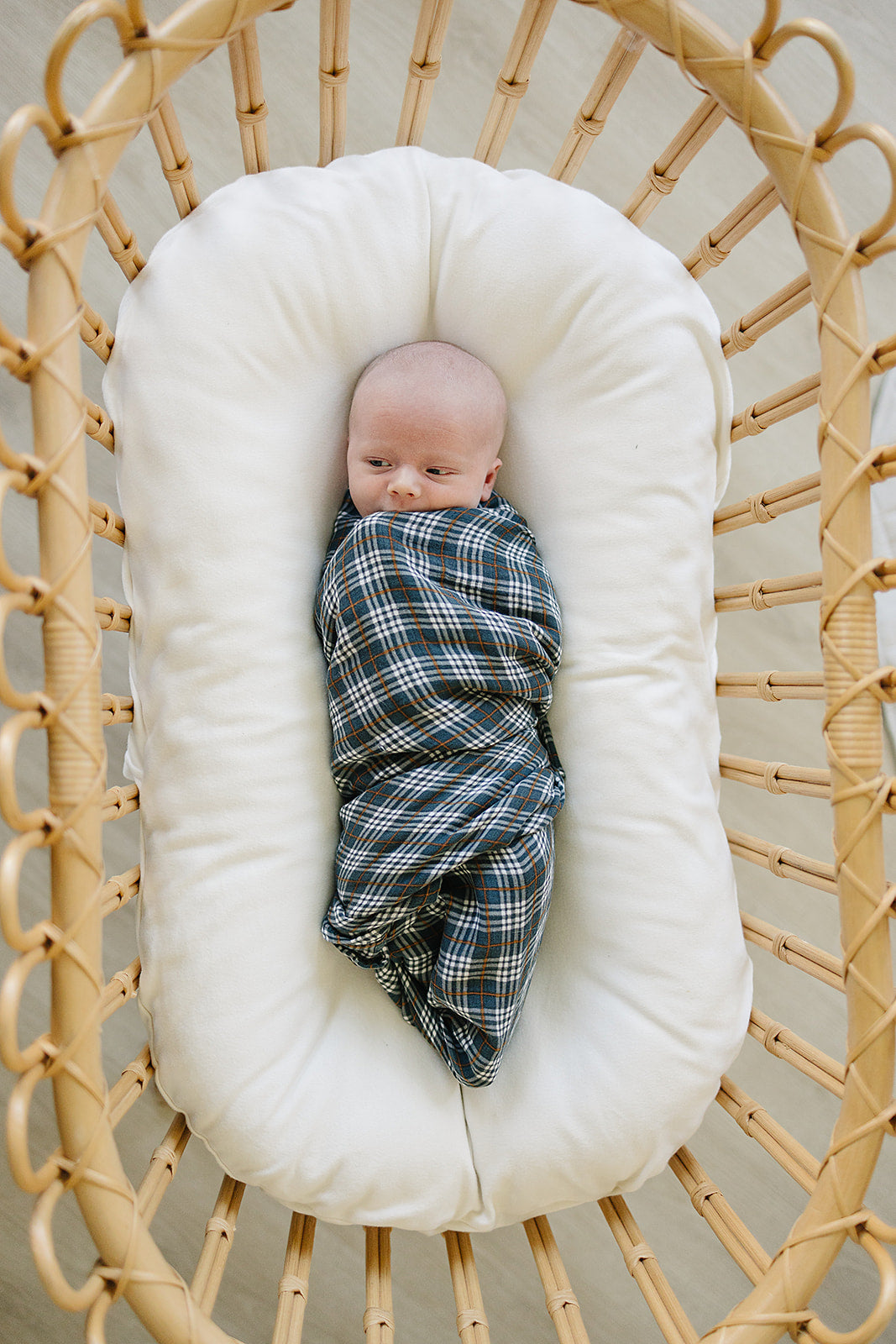 muslin swaddle blanket // navy plaid