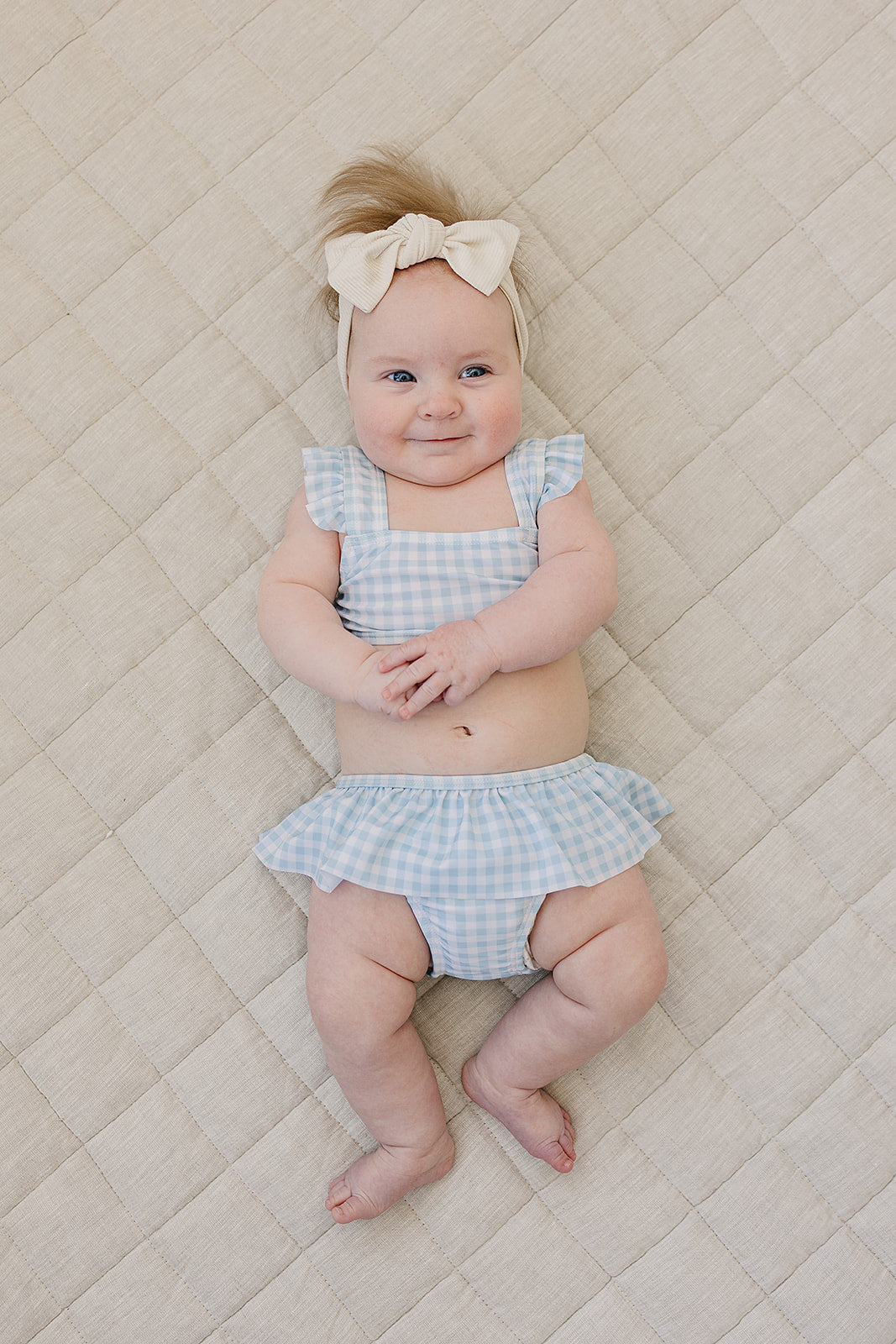 ruffle bikini swim set // light blue gingham (sizing up to 9/10)