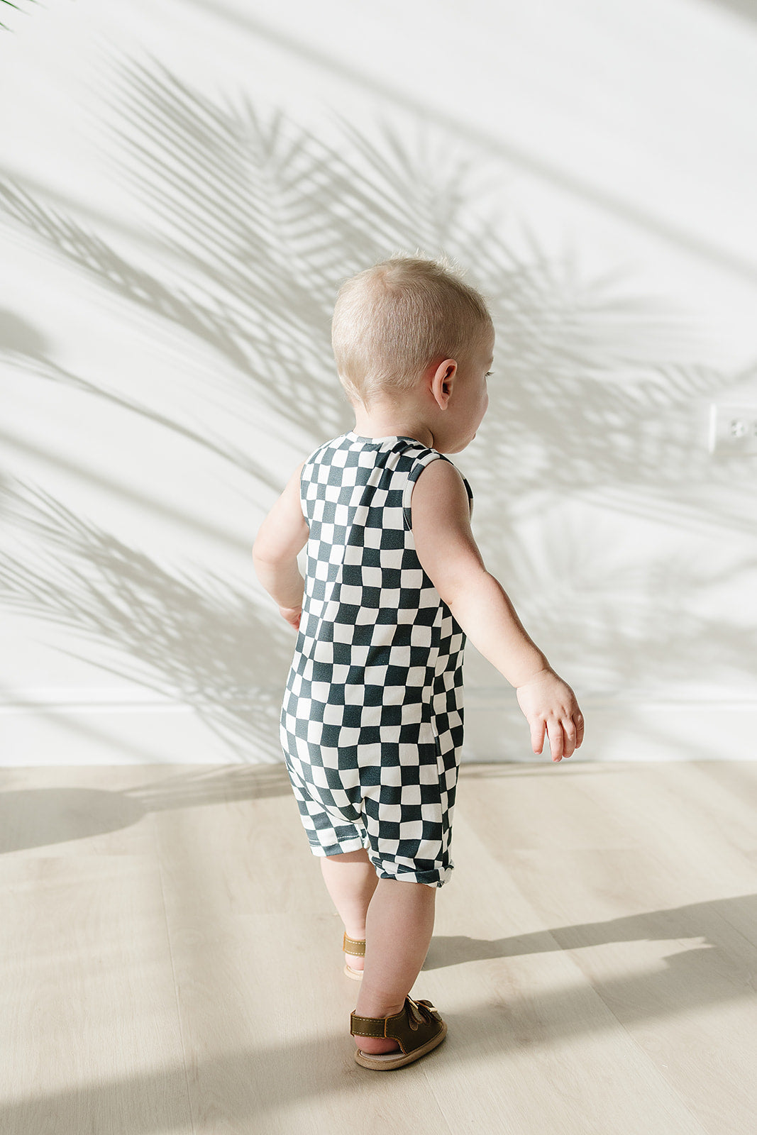 charcoal wavy checkerboard romper