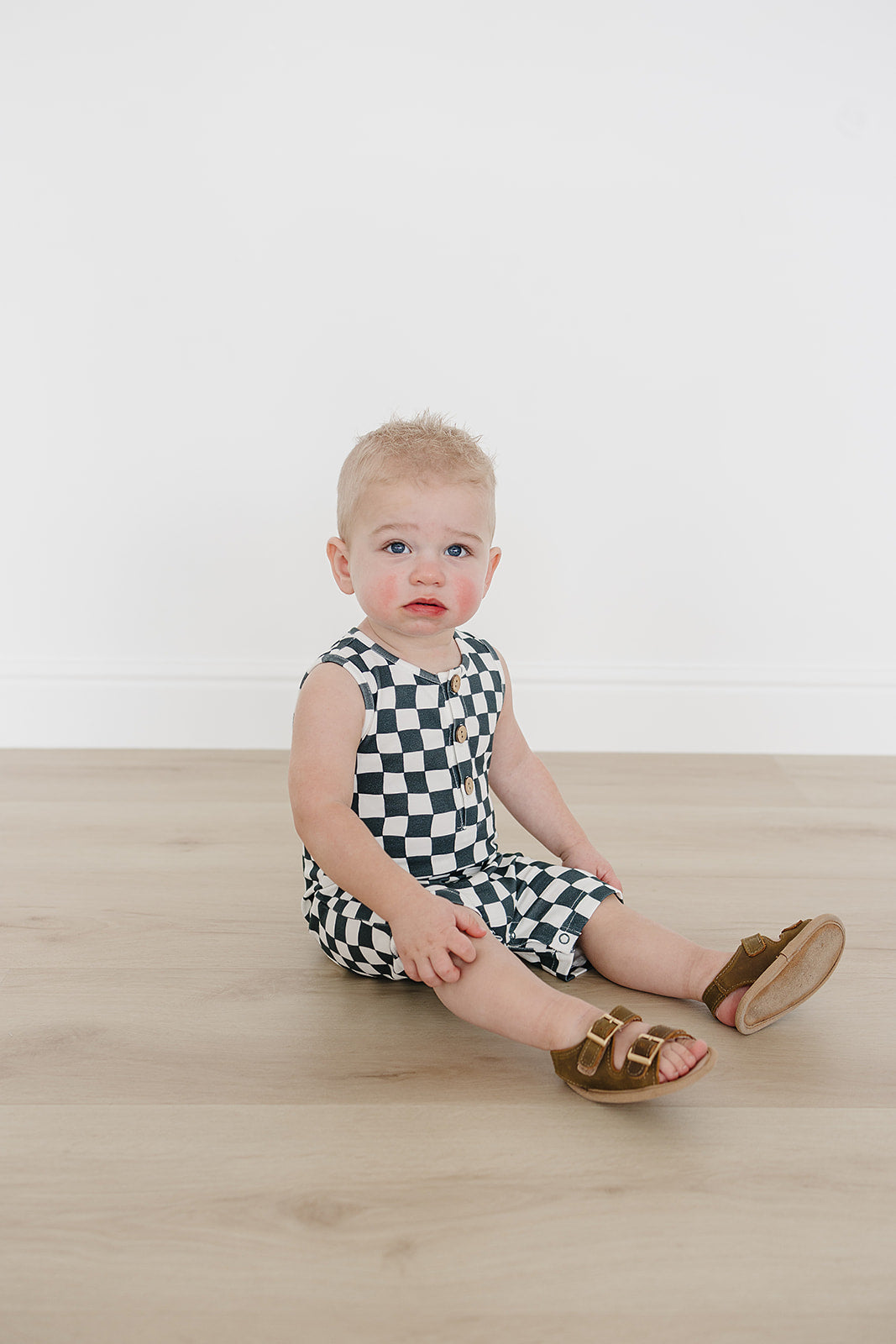 charcoal wavy checkerboard romper
