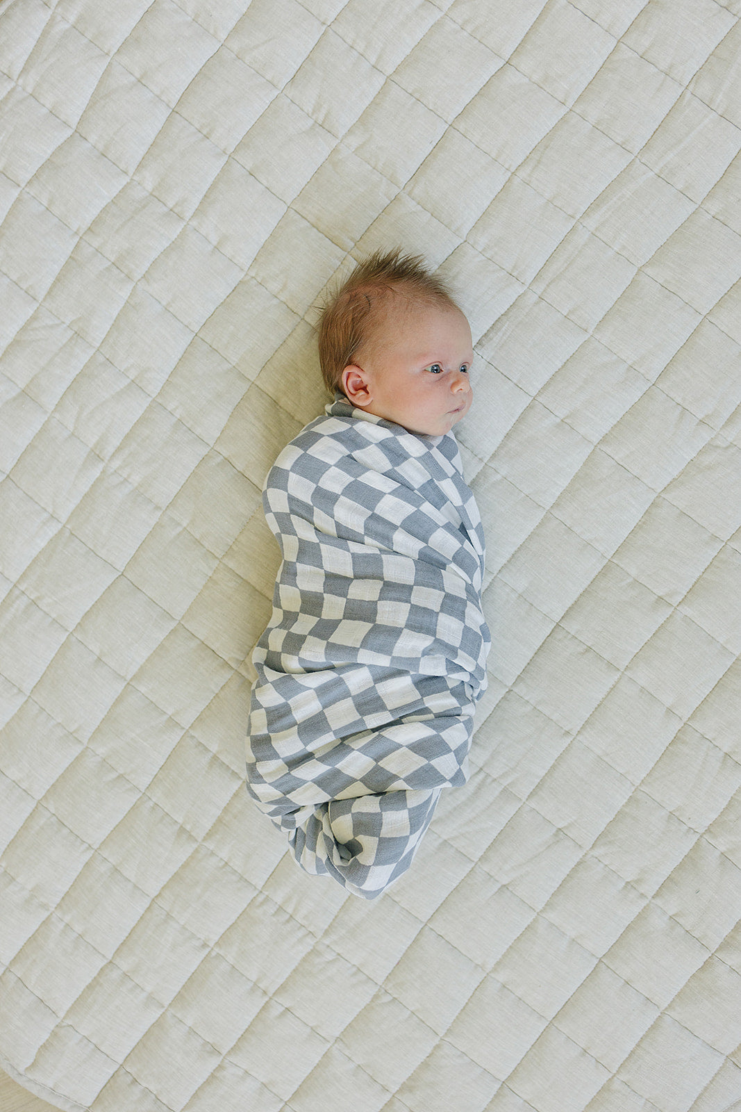 muslin swaddle blanket // dusty blue wavy checkered
