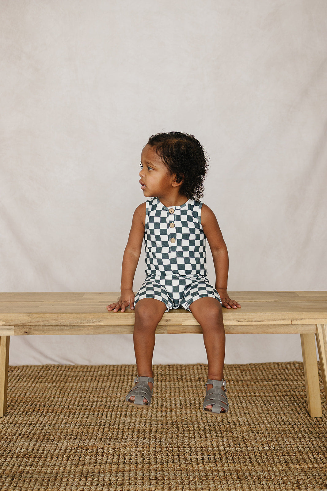 charcoal wavy checkerboard romper