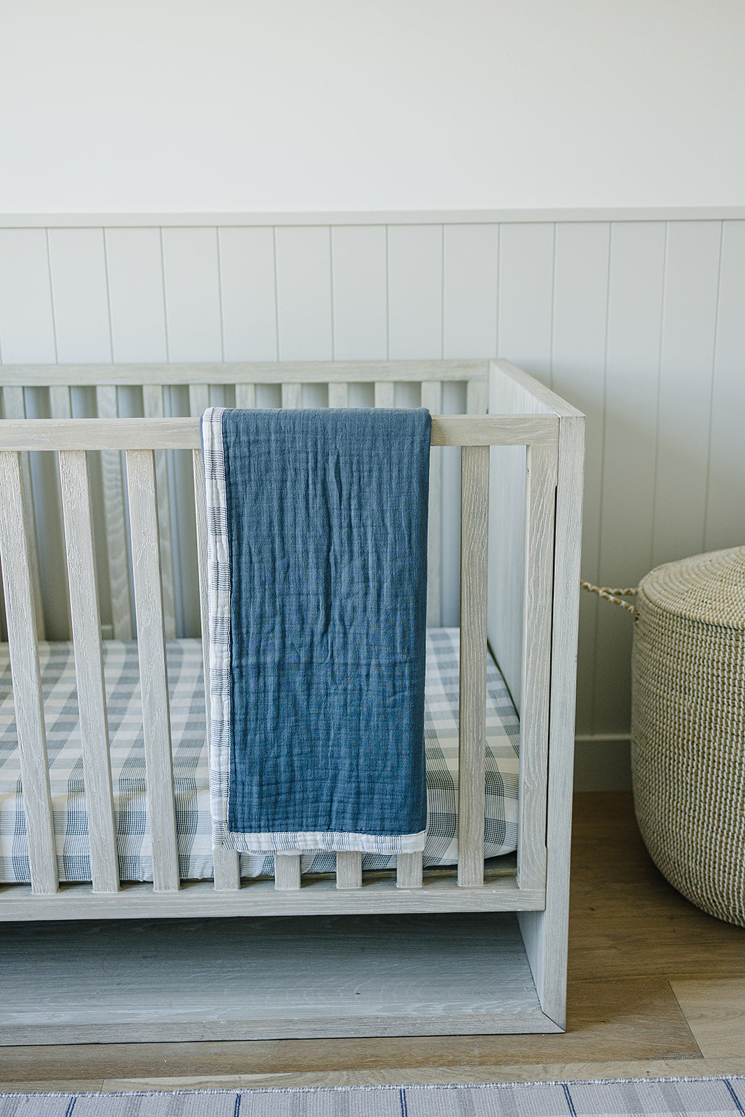 muslin crib sheet // coastal plaid