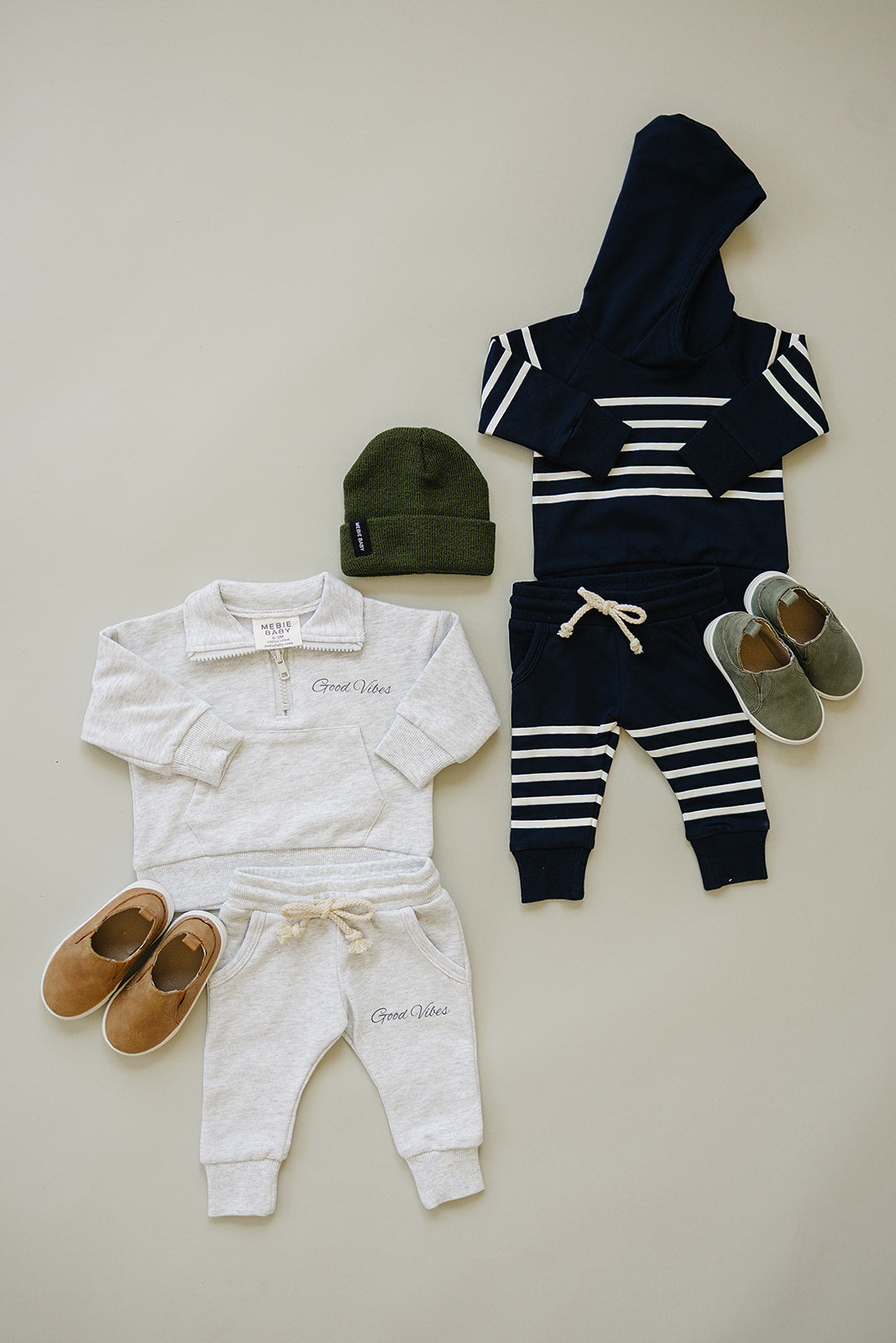 hooded french terry set // navy stripes