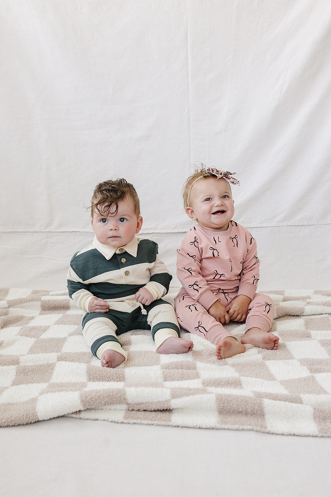 green stripe collared french terry set