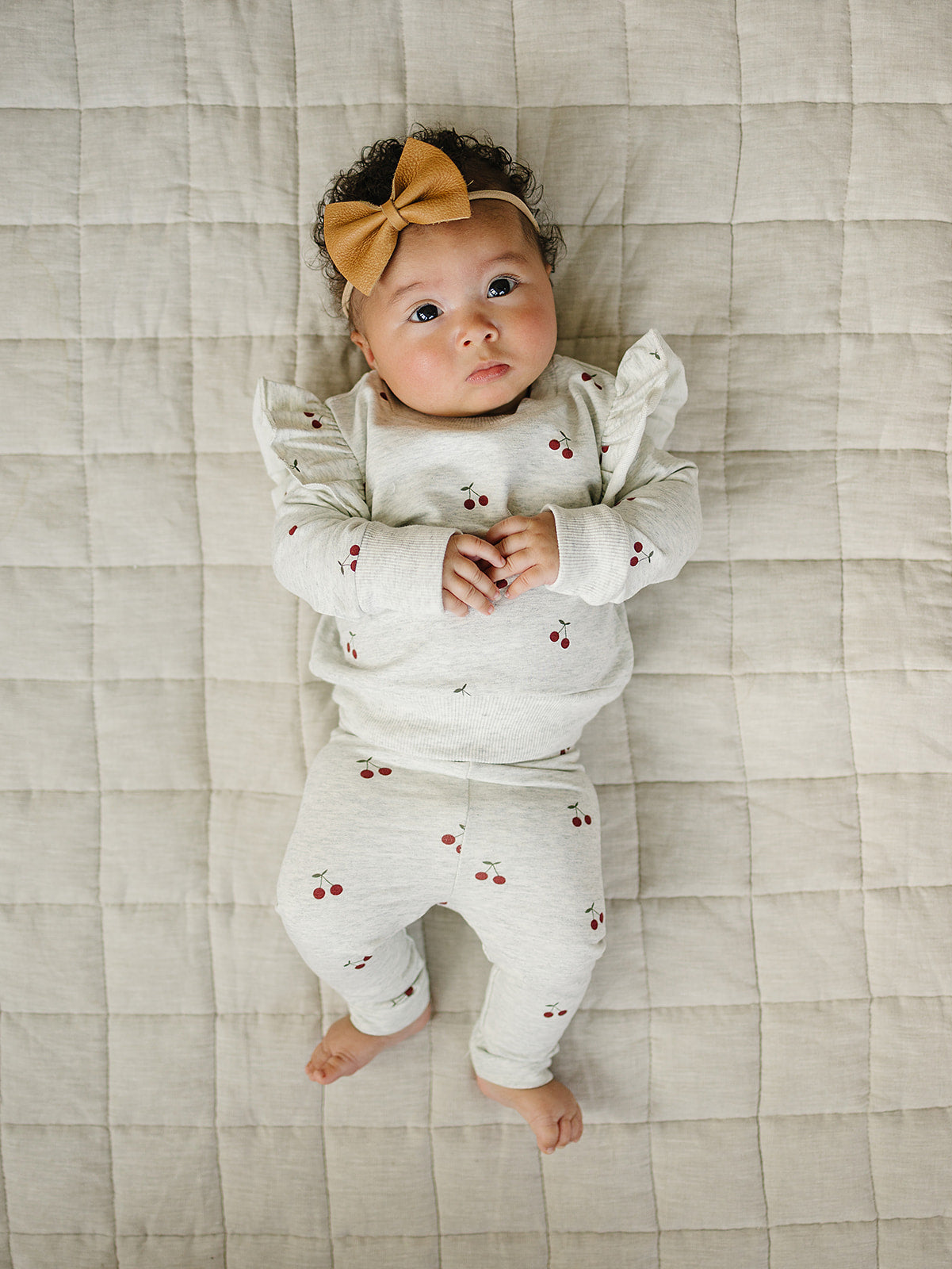 cherry ruffle french terry set