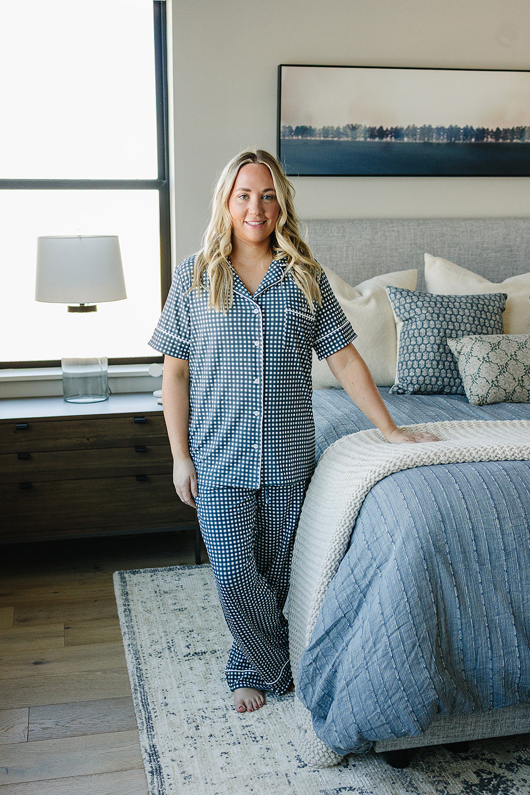 women's navy gingham pajama set (comes in baby/kids matching)