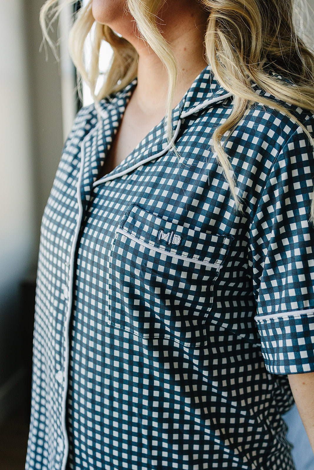 women's navy gingham pajama set (comes in baby/kids matching)