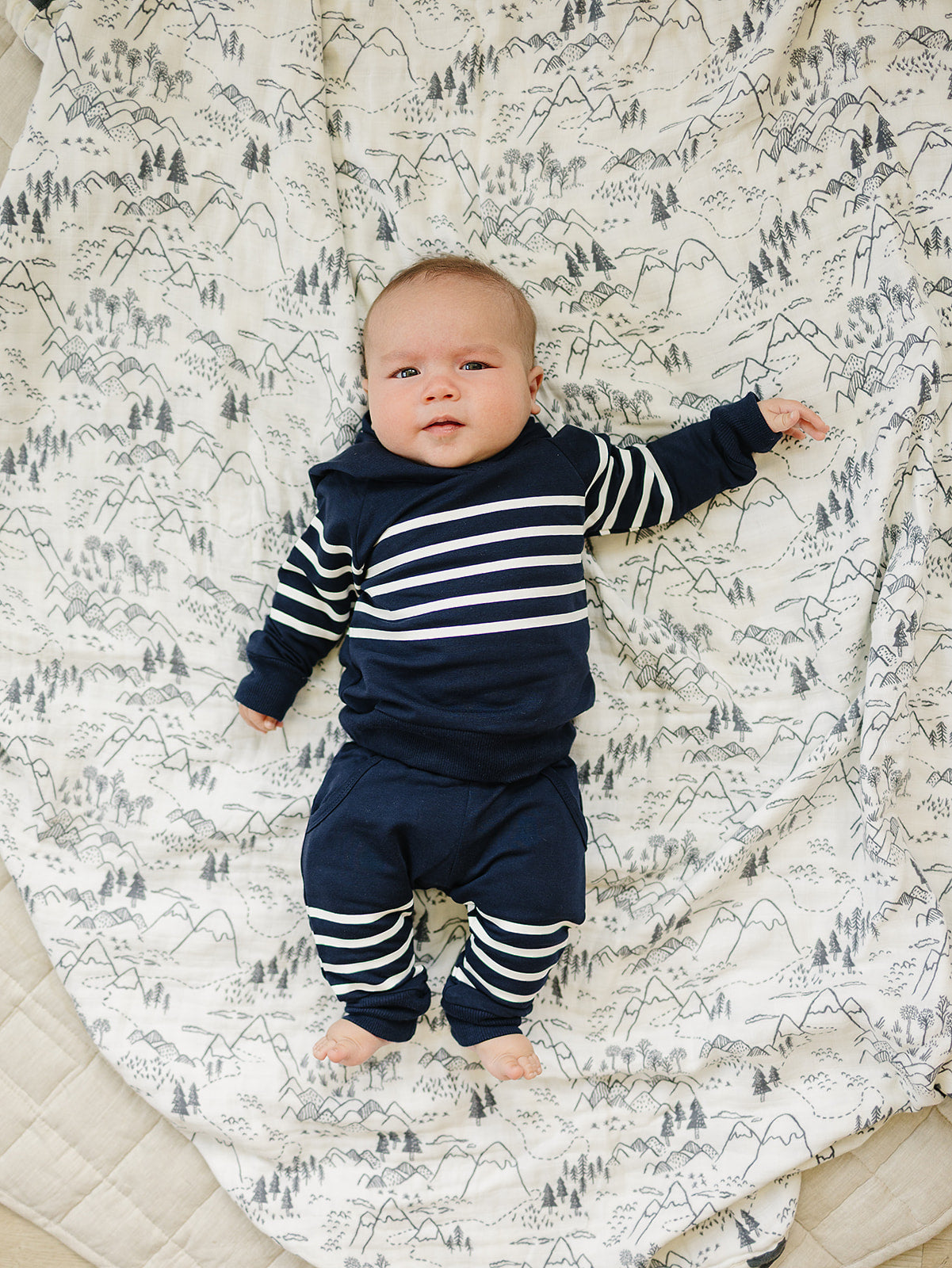 hooded french terry set // navy stripes