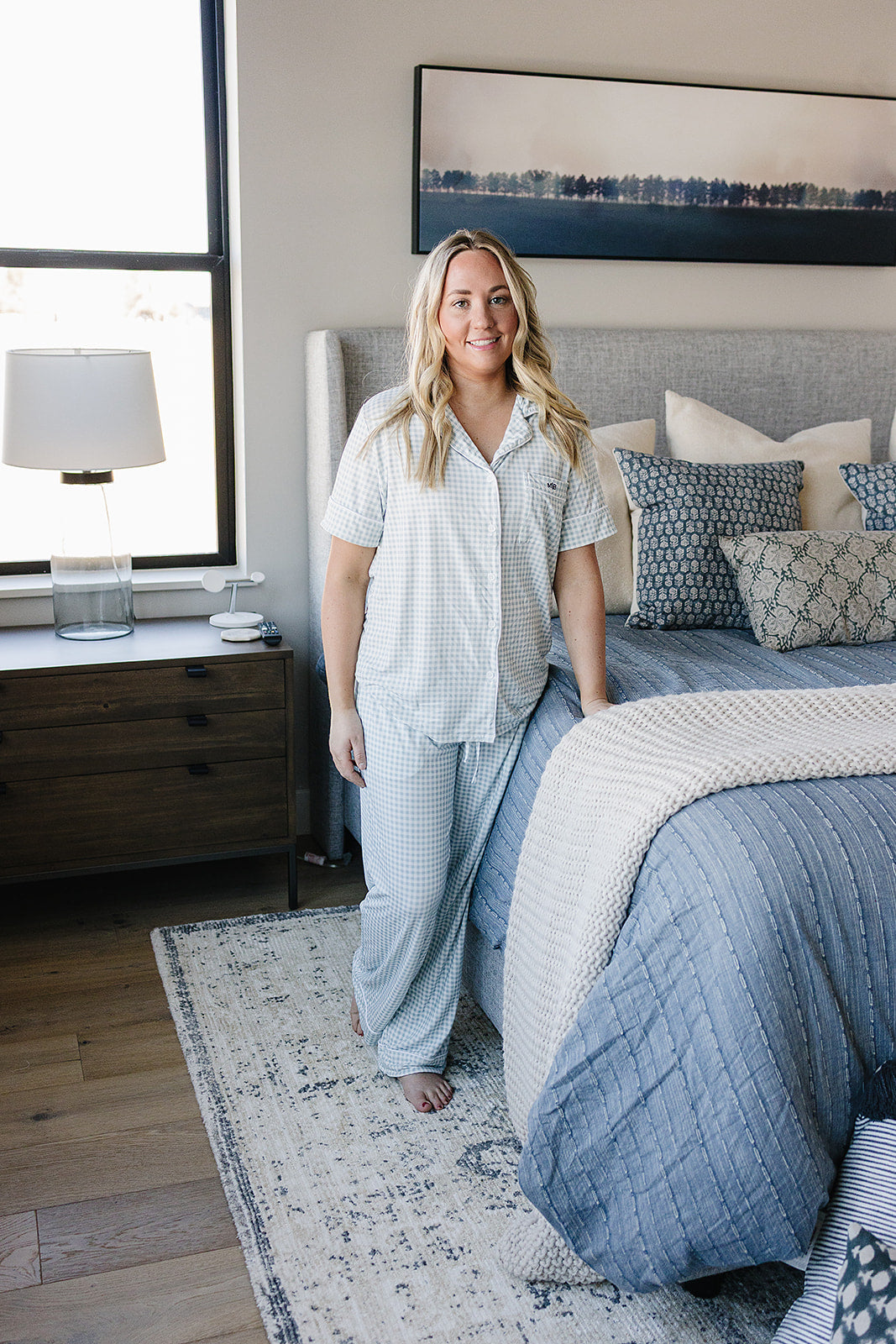 women's light blue gingham pajama set (comes in baby/child matching)