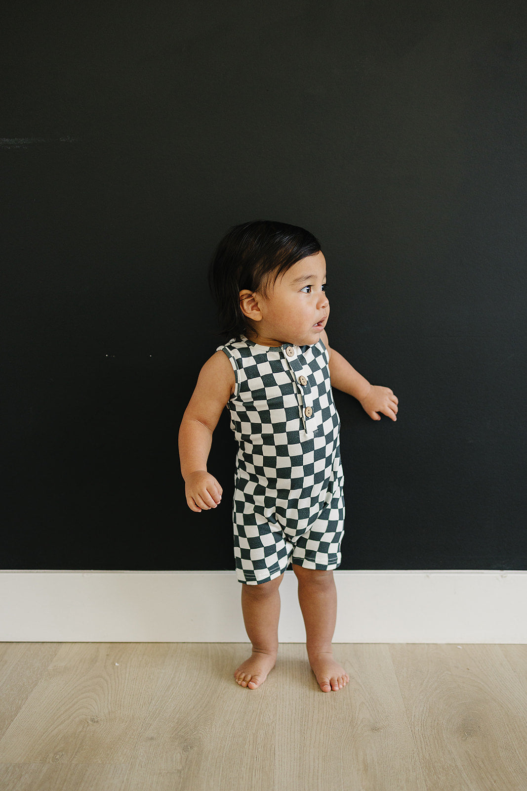 charcoal wavy checkerboard romper