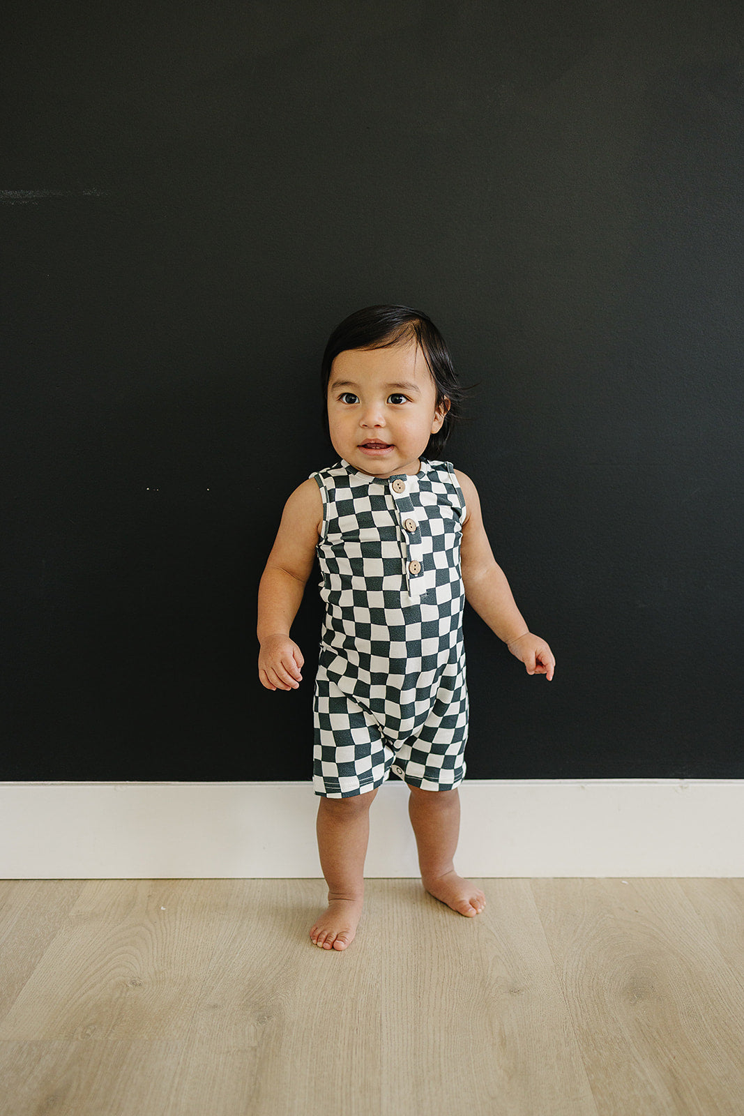 charcoal wavy checkerboard romper