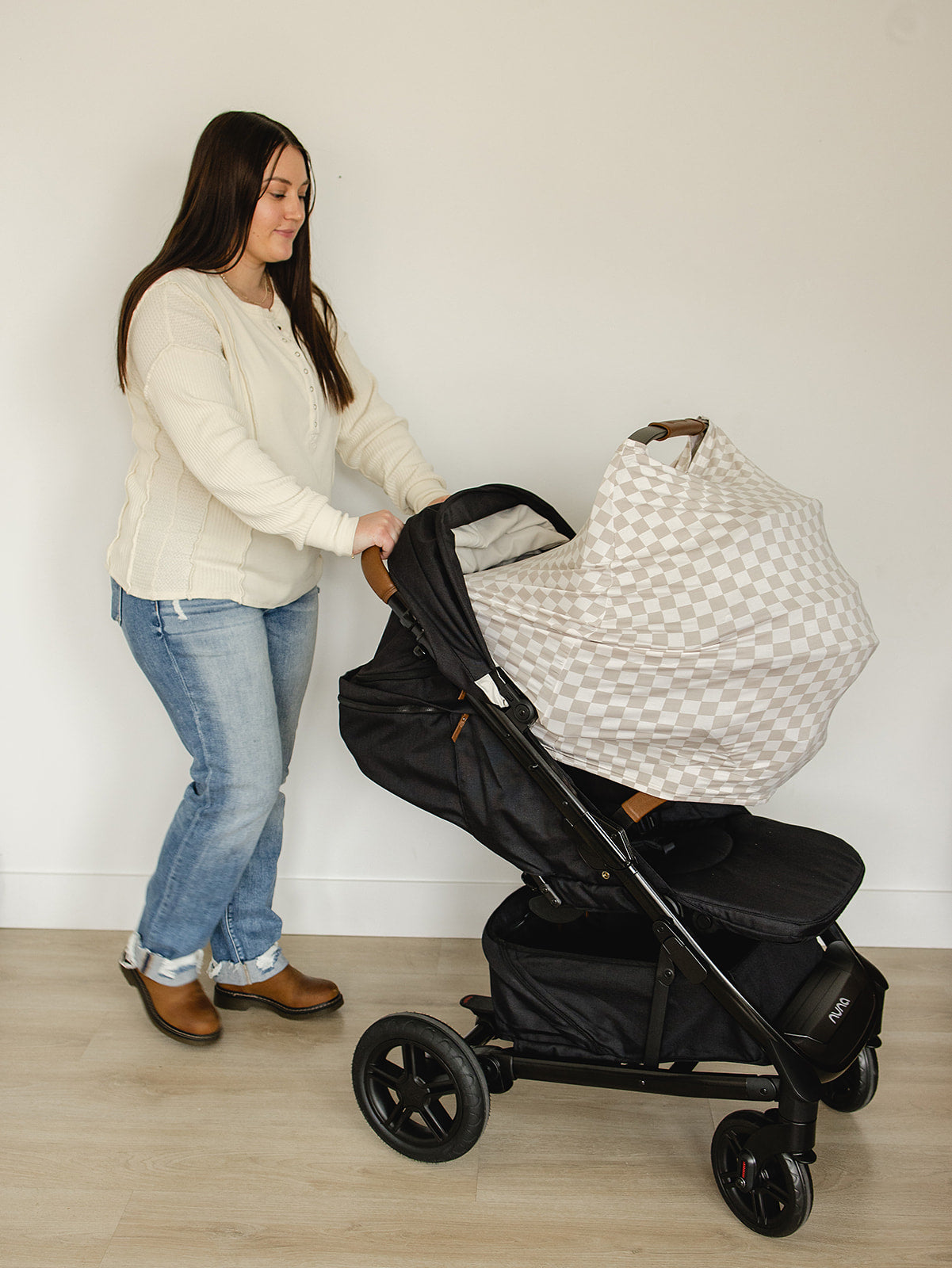 bamboo multi-use cover // taupe checkered