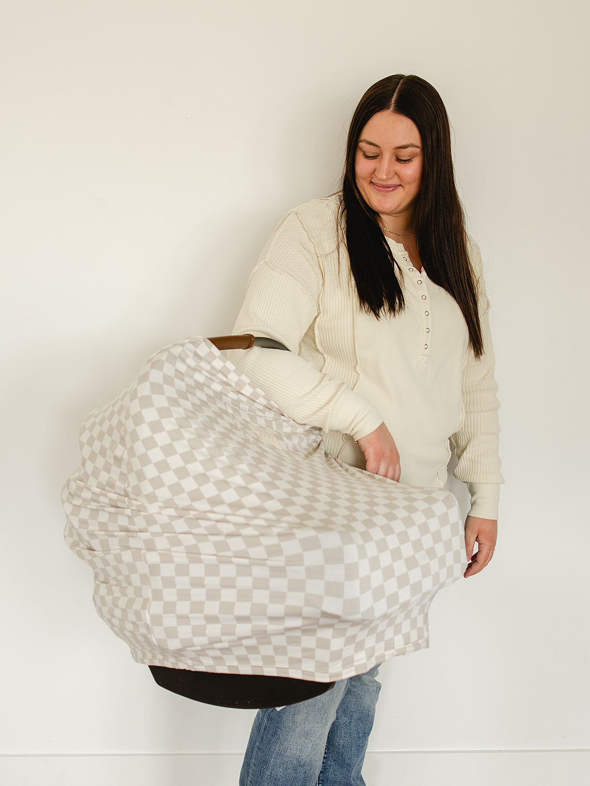 bamboo multi-use cover // taupe checkered
