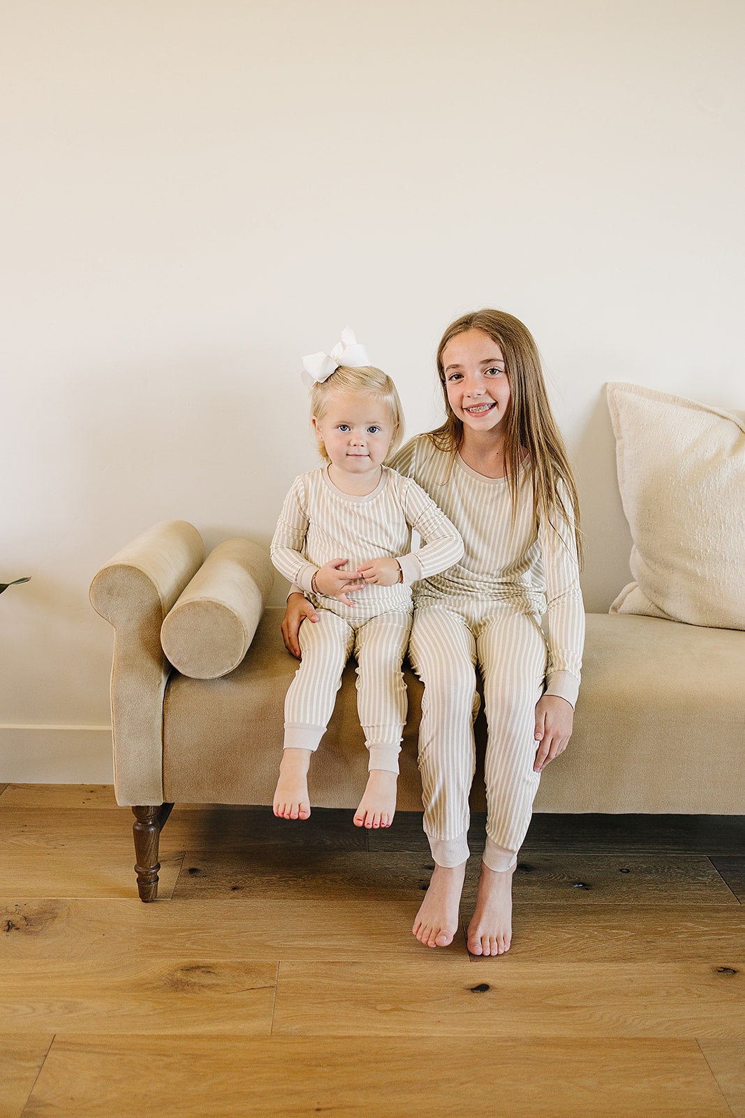 taupe stripe ribbed bamboo pajamas // LONG-SLEEVE TWO-PIECE SET