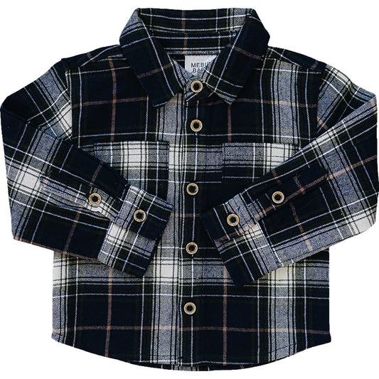 navy plaid button-up shirt