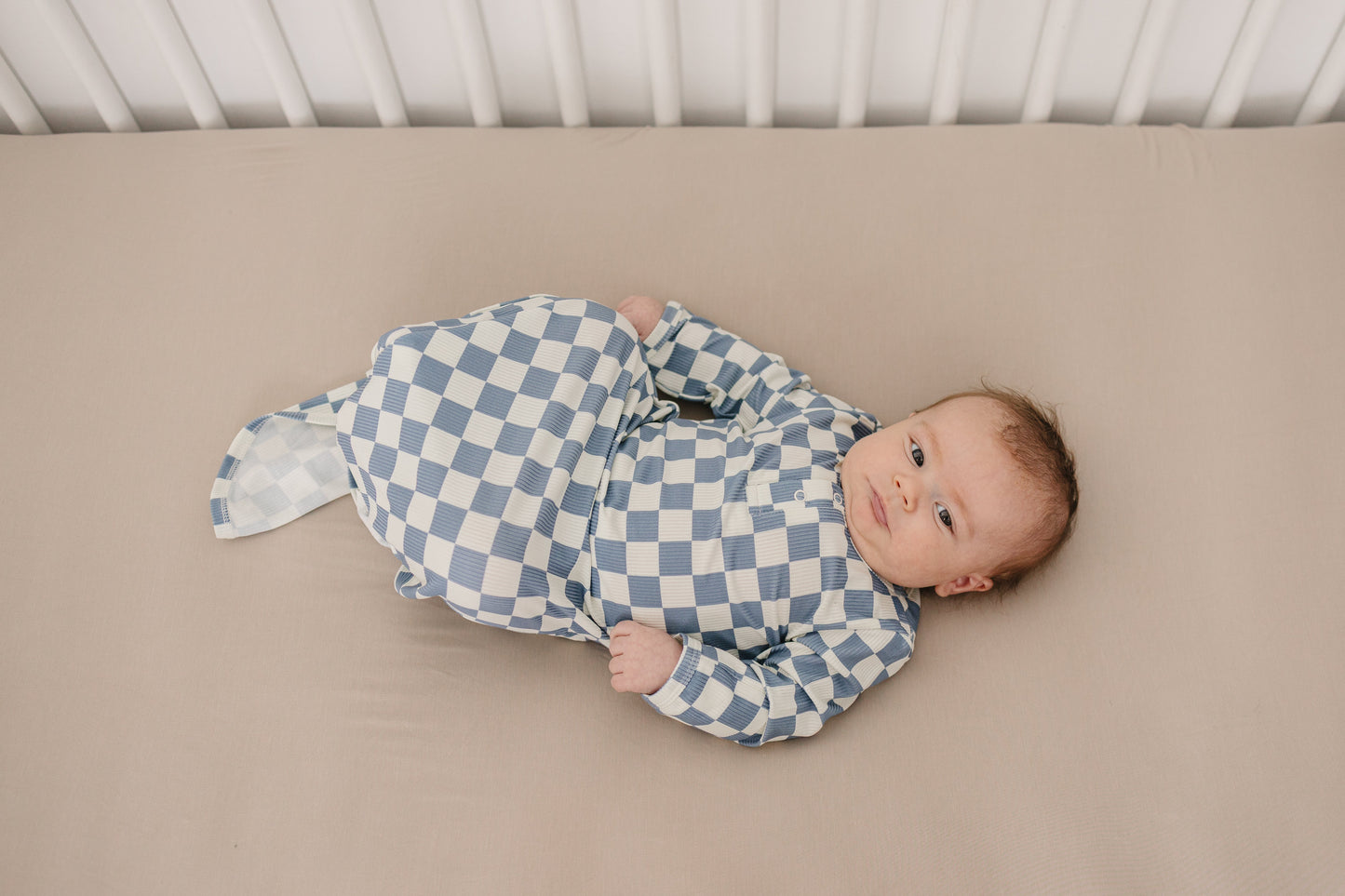 ribbed bamboo knot gown // blue checkered