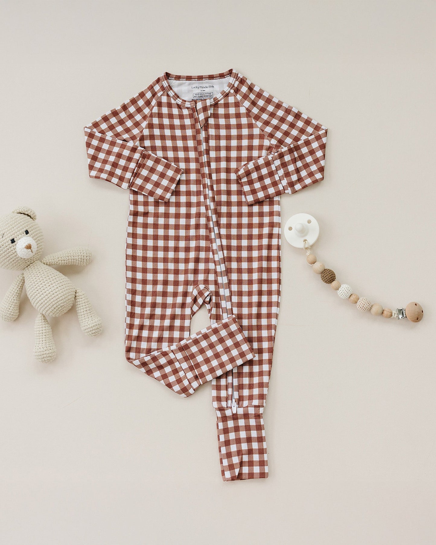 chocolate gingham bamboo pajamas // ZIPPY