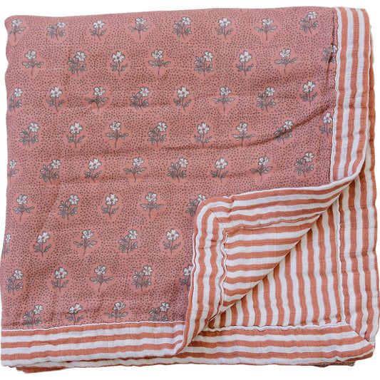 muslin quilt // vintage pink floral + pink stripes