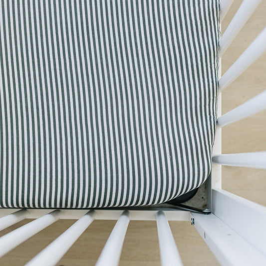 muslin crib sheet // green stripes