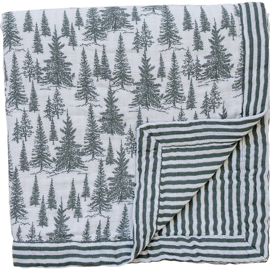 muslin quilt // forest + green stripes