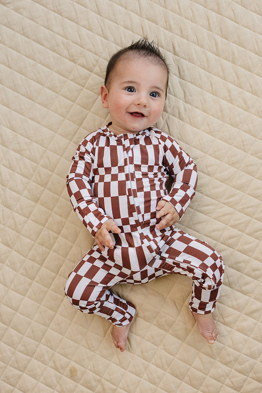 chocolate checkered bamboo pajamas // ZIPPY