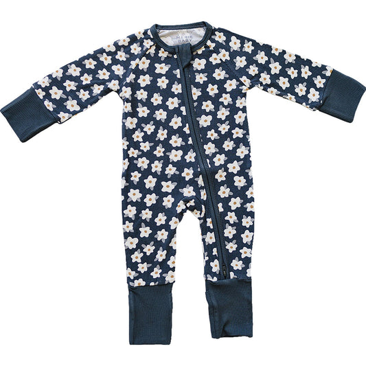 navy daisy ribbed bamboo pajamas // ZIPPY