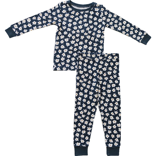 navy daisy ribbed bamboo pajamas // LONG-SLEEVE TWO-PIECE SET