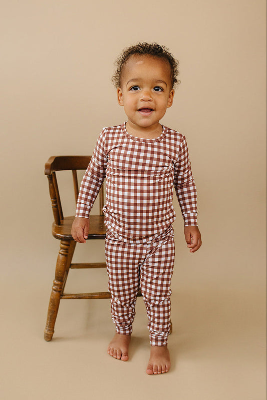 chocolate gingham bamboo pajamas // LONG-SLEEVE TWO-PIECE SET