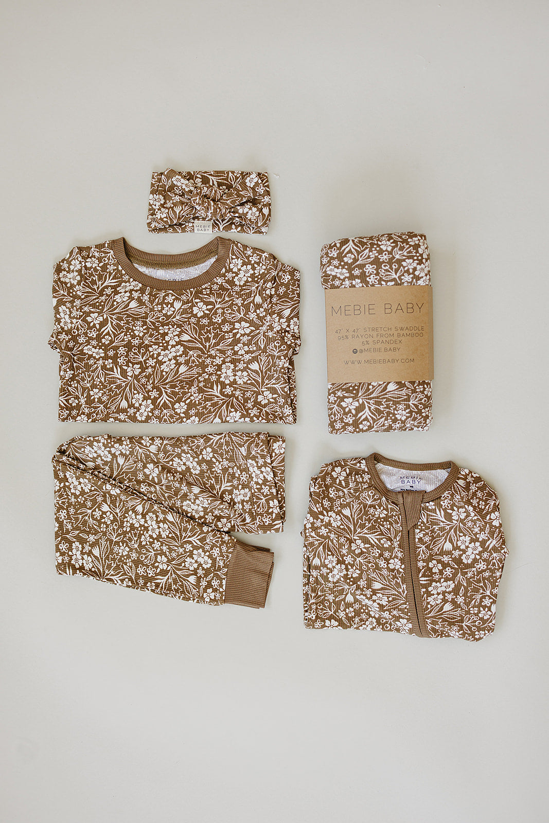 brown floral ribbed bamboo pajamas // LONG-SLEEVE TWO-PIECE SET