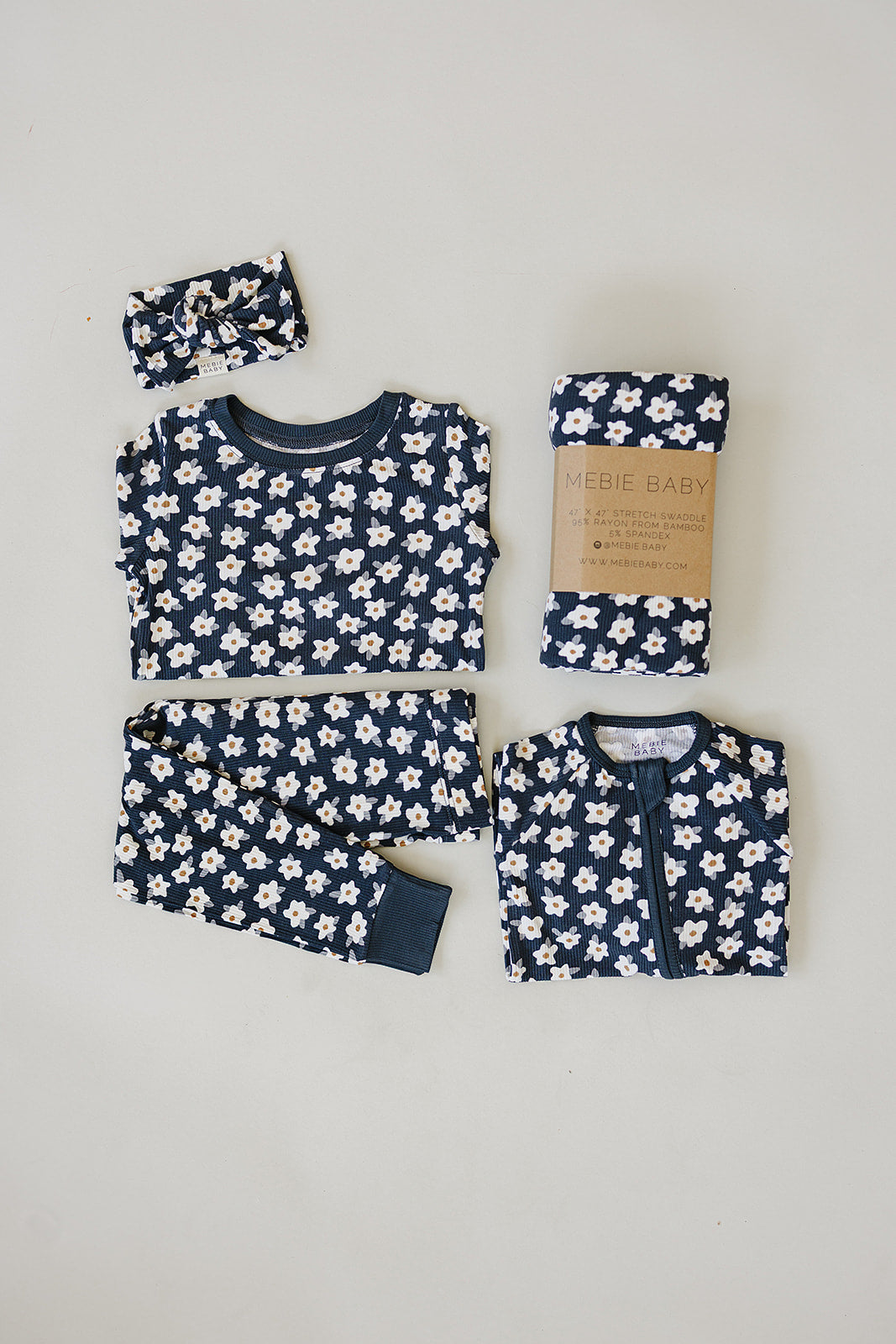 navy daisy ribbed bamboo pajamas // LONG-SLEEVE TWO-PIECE SET