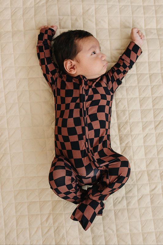 chocolate wavy checkered bamboo pajamas // ZIPPY