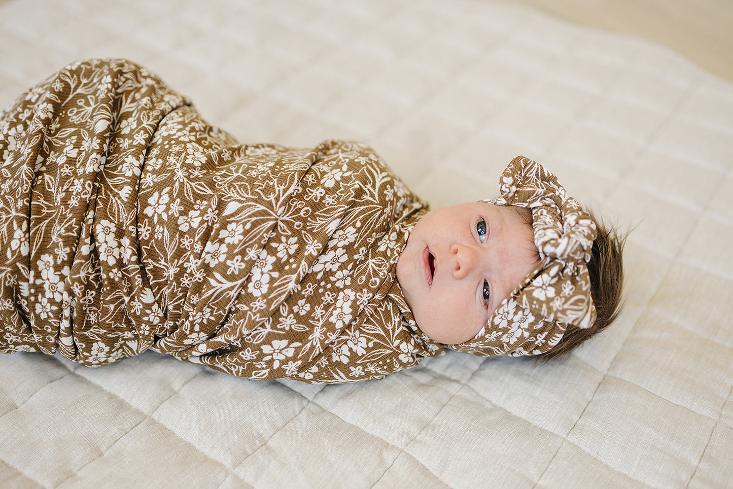 ribbed bamboo stretch swaddle // brown floral