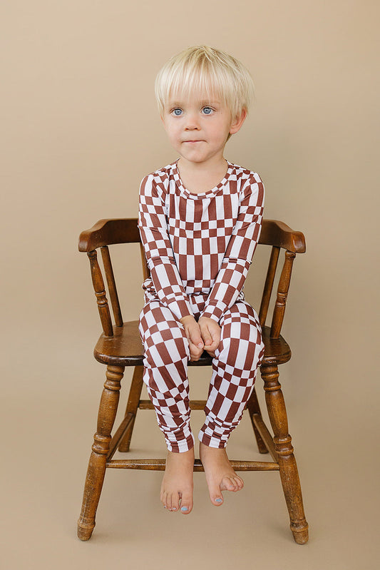 chocolate checkered bamboo pajamas // LONG-SLEEVE TWO-PIECE SET