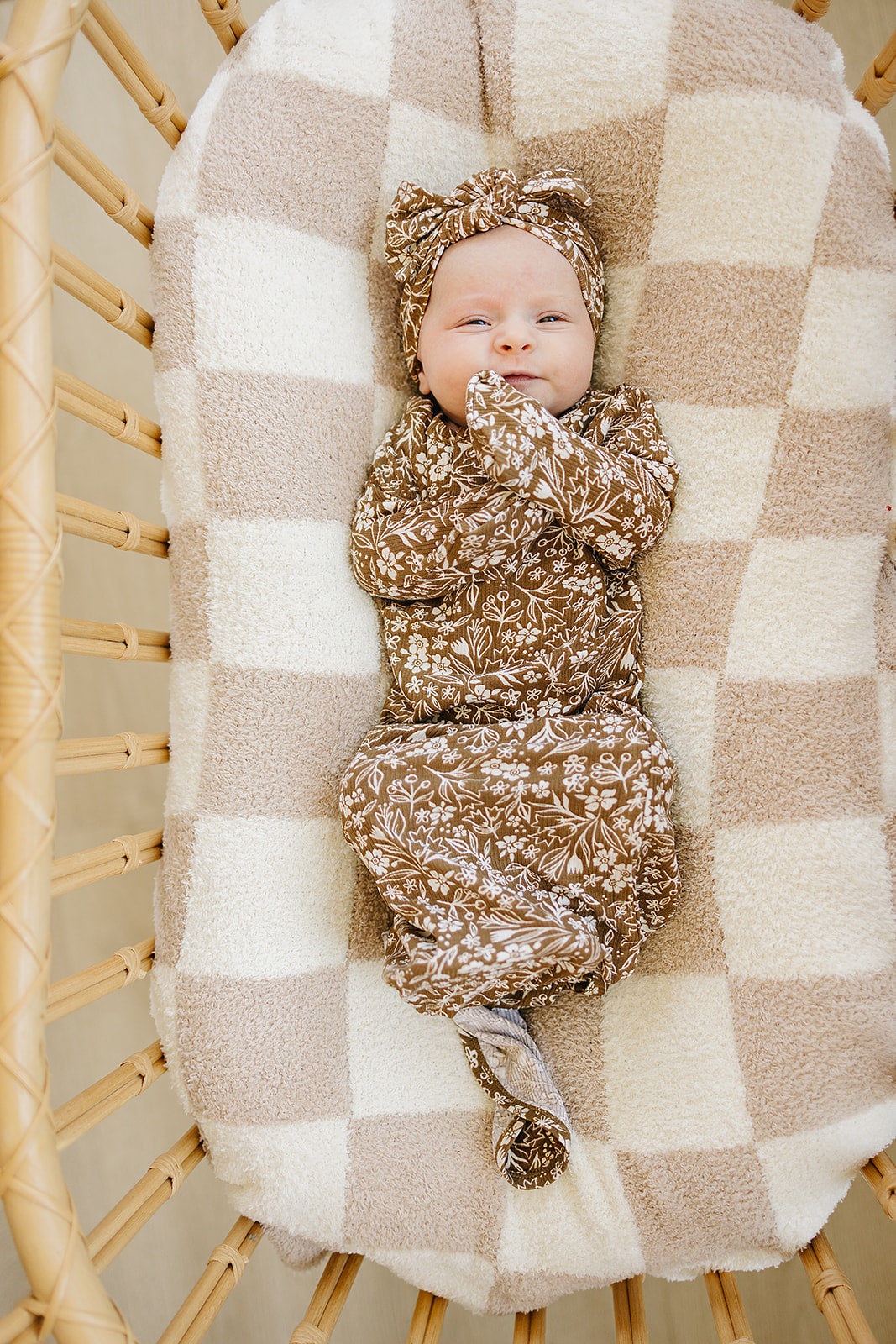 ribbed bamboo knot gown // brown floral